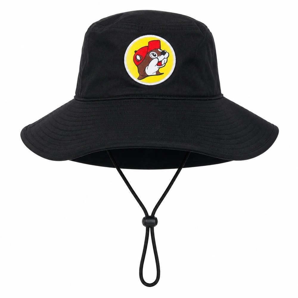 Buc-ees Black Beaver Logo SPF 50+ Wide Brim Fishing Hat Bucket Cap Adjustable